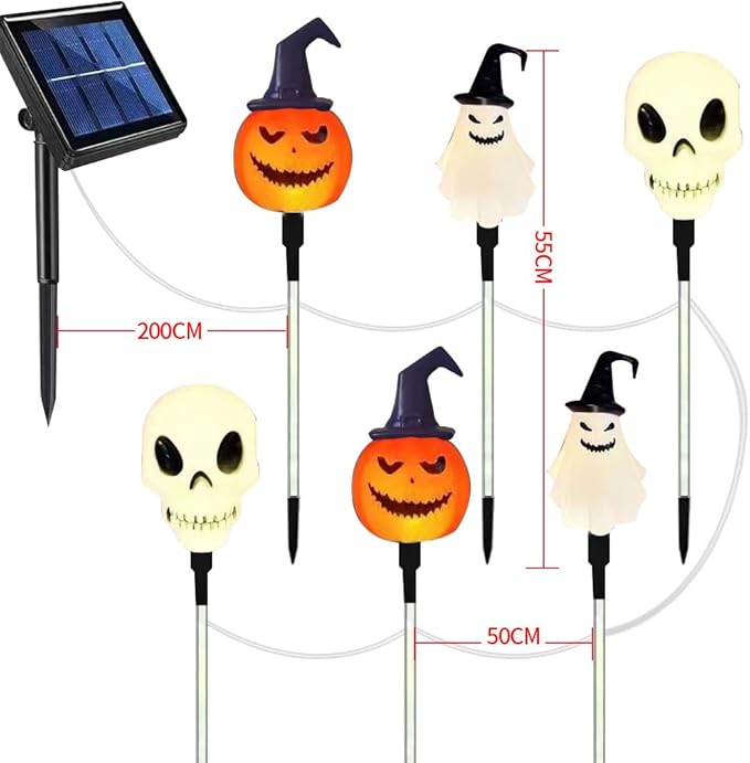 6 Pack LED Outdoor Solar Ground Insertion Colored Pumpkin Ghost Head Lights, Waterproof Solar Courtyard Decoration Halloween Lights, with 8 Modes of Colorful.