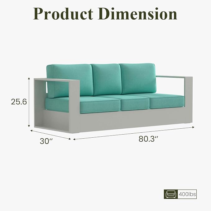 LayinSun Oversized Aluminum Outdoor Furniture, 1 Piece Patio 3-Seat Sofa, Deep Seating and Upgraded 6-inch Cushions for Porch, Balcony, Deck