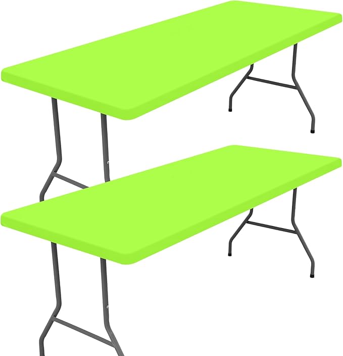 Moosfor Spandex 4 Foot Rectangle Table Cloth 2 Pack, Elastic Fitted Tablecloths for Picnic, Stretch Washable Patio Table Cover for Outdoor, Camping, Banquet and Parties (Lime Green, 24"x48")
