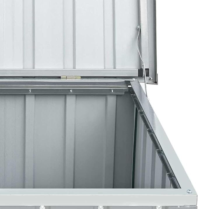 Grey Galvanized Steel Large Plastic Storage Box for Garden Tools and Outdoor Essentials, 58.7 in Long 39.0 in Wide 36.6 in High Weather-Resistant Patio Organizer