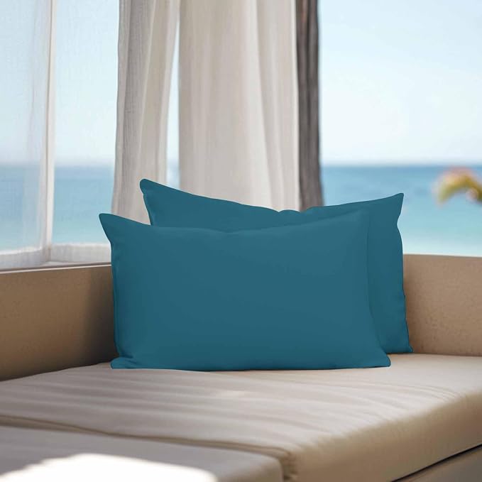 Vandarllin Outdoor Throw Pillows Covers 20x12 inch Set of 2 Waterproof Dark Teal Decorative Zippered Cushion Covers for Patio Furniture, Solid Green Color Lumbar Pillowcases