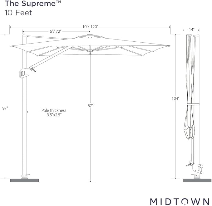 Midtown Umbrellas 9x9 Ft Outdoor Cantilever Patio Umbrella w/Sunbrella Burgundy Fabric - Tilt 360° Rotate Offset Patio Umbrella, Deck Patio Umbrella, Backyard Umbrella & Garden Umbrella - Black Frame