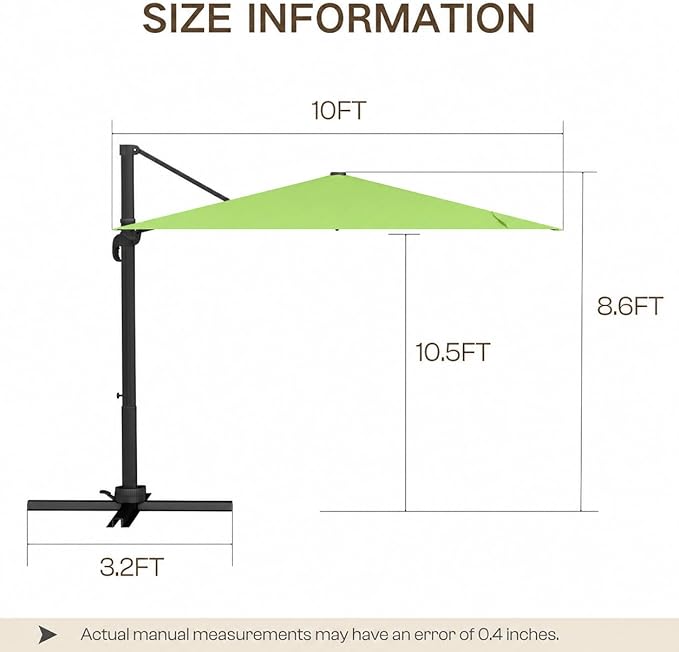 Kingdura 10' X 10' Cantilever Patio Umbrella with Base Included, Large Square Aluminum Outdoor Offset Umbrella with 360-degree Rotation, 4 Position Tilt, UV Protection for Pool Deck Garden Patio (Apple green)