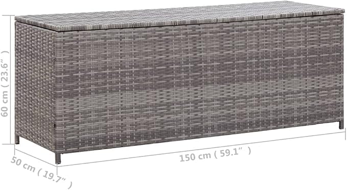 Gray Outdoor Storage Box Bench 59.1x19.7x23.6 Inches, PE Rattan Patio Furniture Cushion Organizer with Steel Frame, Multi-Functional Deck Box for Pillows Blankets Garden Tools