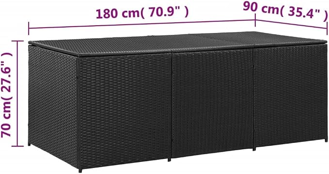 Patio Storage Box Poly Rattan,Storage Bench,Patio Box,Outdoor Storage Box,Toy Box,Porch Storage Box,for Patio Furniture Outdoor Cushions,Garden Tools and Pool Toys,70.8"x35.4"x29.5" Black