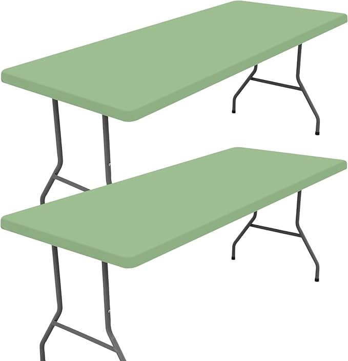 Moosfor Spandex 4 Foot Rectangle Table Cloth 2 Pack, Elastic Fitted Tablecloths for Picnic, Stretch Washable Patio Table Cover for Outdoor, Camping, Banquet and Parties (Light Green, 24"x48")