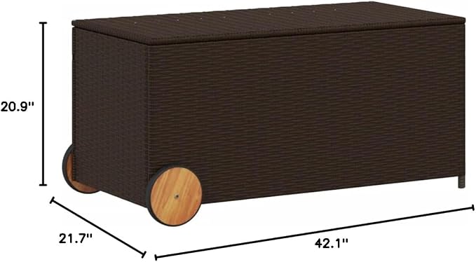Wicker Outdoor Deck Box with Wheels, 50.2 Gal Outdoor Storage Box with Lid, PE Rattan Storage Container for Pillows, Cushions, Gardening Tools, 42.1"x21.7"x19.7"/20.9" Brown