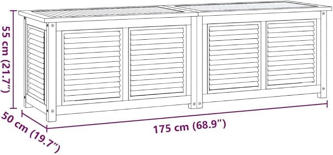 Large Outdoor Storage Box with PE Bag 68.9x19.7x21.7 Inch Solid Teak Wood, Waterproof Garden Bench with Louvered Design for Patio Deck Backyard Indoor Organizer