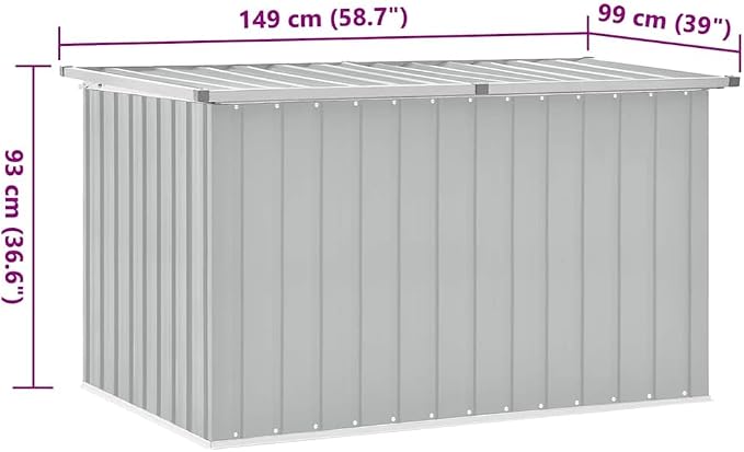 Patio Storage Box Outdoor 58.7"x39"x36.6" Galvanized Steel Deck Box with Hinged Lid, Large Outdoor Furniture for Garden, Pool, Backyard Organization