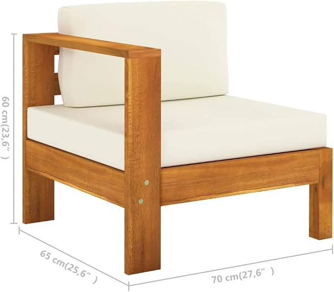 6 Piece Patio Lounge Set with Cream White Cushions,Outdoor Couch,Patio Bar Set,Modern Outdoor Furniture,Dining Bench with Back,Bistro Set,for Patio Deck Garden,Backyard & Lawn,Acacia Wood