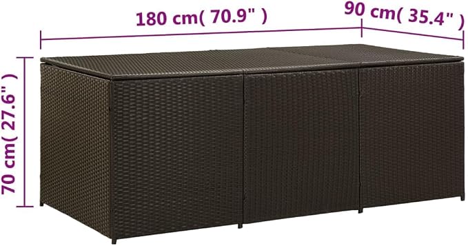 Poly Rattan Patio Storage Box Outdoor Deck Box 70.9"x35.4"x27.6" Brown Large PE Liner with Gas Lift Lid for Garden Pool Toys Patio Furniture Cushions
