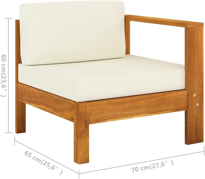 6 Piece Patio Lounge Set with Cream White Cushions,Outdoor Couch,Patio Bar Set,Modern Outdoor Furniture,Dining Bench with Back,Bistro Set,for Patio Deck Garden,Backyard & Lawn,Acacia Wood