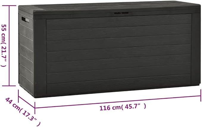 Outdoor Storage Box Anthracite 45.7x17.3x21.7 Inches, Large Patio Deck Box for Cushions Toys Tools, Durable PP Garden Storage Chest with Lockable Lid, Easy Assembly Indoor Outdoor Use