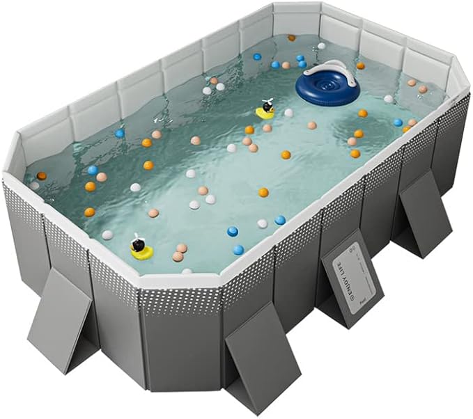 Foldable Swimming Pool, Rectangular Above Ground Swimming Pool for Outdoor Family Square Pool with Drain Plug and Drain Hole, Easy to Assemble Pool for Kids, Pets and Dogs(102.4" L x 65" W)