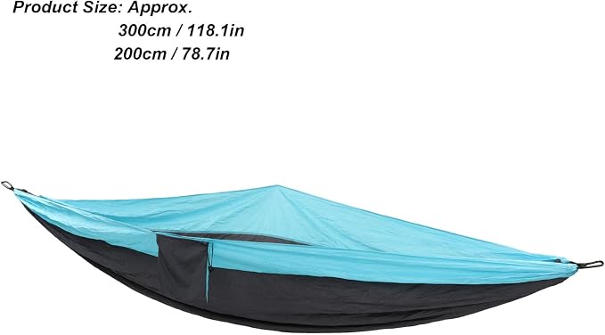 Double Hammock 210T Nylon Camping Swing, Outdoor Indoor Hanging Bed for 2 Person, Lightweight Portable Hammock with Carabiner Steel Buckle for Camping Hiking Backyard (Sky Blue and Dark Grey)