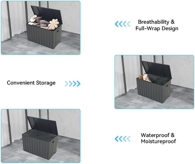 160 Gallon Waterproof Outdoor Deck Box Storage Chest in Dark Gray, Large Capacity Patio Storage for Garden Tools, Cushions, and More (100 Gallon (Dark Gray) + Waterproof Storage Bag)