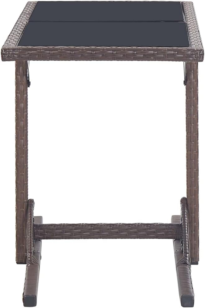 Patio Dining Set 3 Piece Brown Outdoor Rattan Table and 2 Chairs with Glass Top Powder Coated Steel Frame Weather Resistant for Garden Backyard Porch