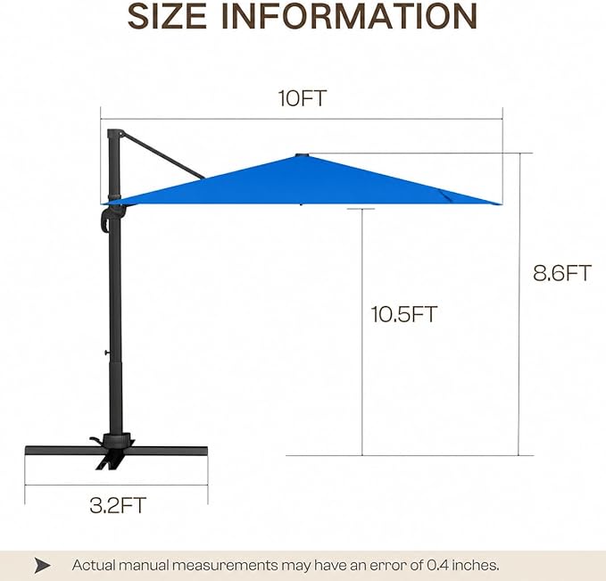 Kingdura 10' X 10' Cantilever Patio Umbrella with Base Included, Large Square Aluminum Outdoor Offset Umbrella with 360-degree Rotation, 4 Position Tilt, UV Protection for Pool Deck Garden Patio (Royal blue)