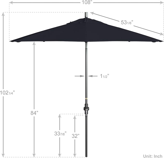 California Umbrella 9' Rd. Crank Lift, Collar Tilt, Aluminum Pole, Fiberglass Rib Patio Umbrella, Hammertone Grey Finish, Sunbrella Navy