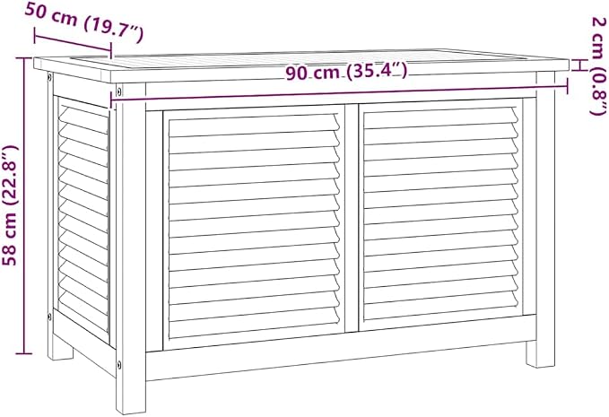 35.4 Inch Long Teak Storage Box with Louvered Door Outdoor Storage for Garden Tools and Cushions, Solid Teak Wood Garden Box for Patio and Balcony