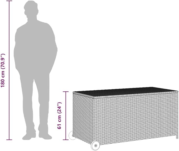 Patio Storage Box Light Gray Poly Rattan Weather Resistant Deck Cushion Container 47.2"x25.6"x24" Outdoor Garden Bench Chest with Wheels and Lockable Lid for Backyard Porch
