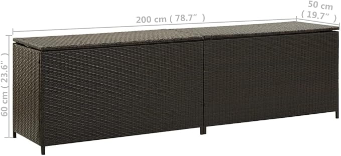 Wicker Patio Storage Box with PE Liner, Patio PE Rattan Storage Container, Outdoor Storage Box for Cushions, and Garden Tools, Poly Rattan 78.7"x19.6"x23.6" Brown,-897