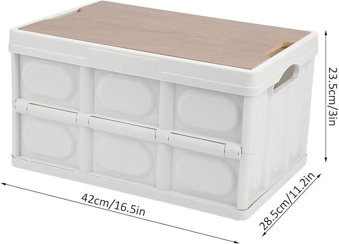 ZJchao 30L Duty Outdoor Storage Box with Detachable Wood Panel Locking Lid for Camping Deck Garden Use