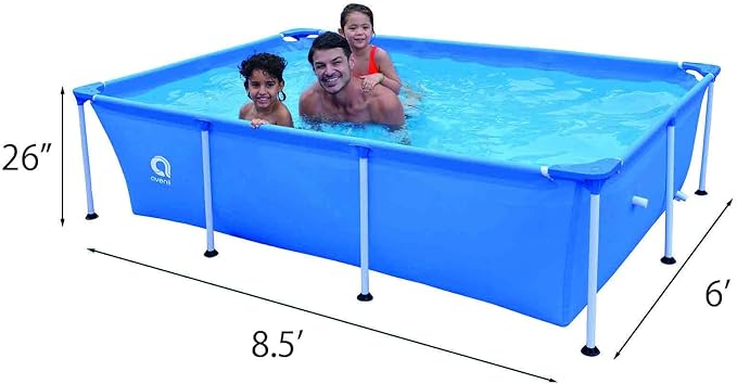 Above Ground Swimming Pool, Outdoor Rectangle Frame Steel Frame Pool for Backyard, Blue 8.5ft x 6ft x 26in