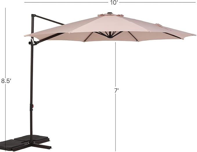 Grand patio 10Ft Cantilever Patio Umbrella, 360-Degree Rotation Large Outdoor Umbrella, Hanging Offset Umbrella, Easy Tilt, Heavy-Duty Polyester Canopy, Steel Frame, for Patio Pool Deck, Round