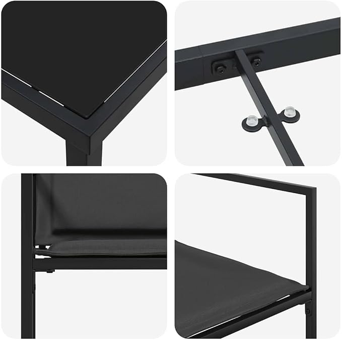 9 Piece Outdoor Dining Set for 8, Modern Patio Furniture with Tempered Glass Table and Textilene Chairs, Black