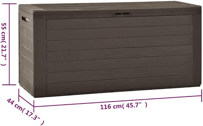 Garden Storage Box Outdoor Patio Furniture, Waterproof Container for Yard Boxes - Brown Polypropylene Cabinet, Weatherproof Table (45.7x17.3x21.7)