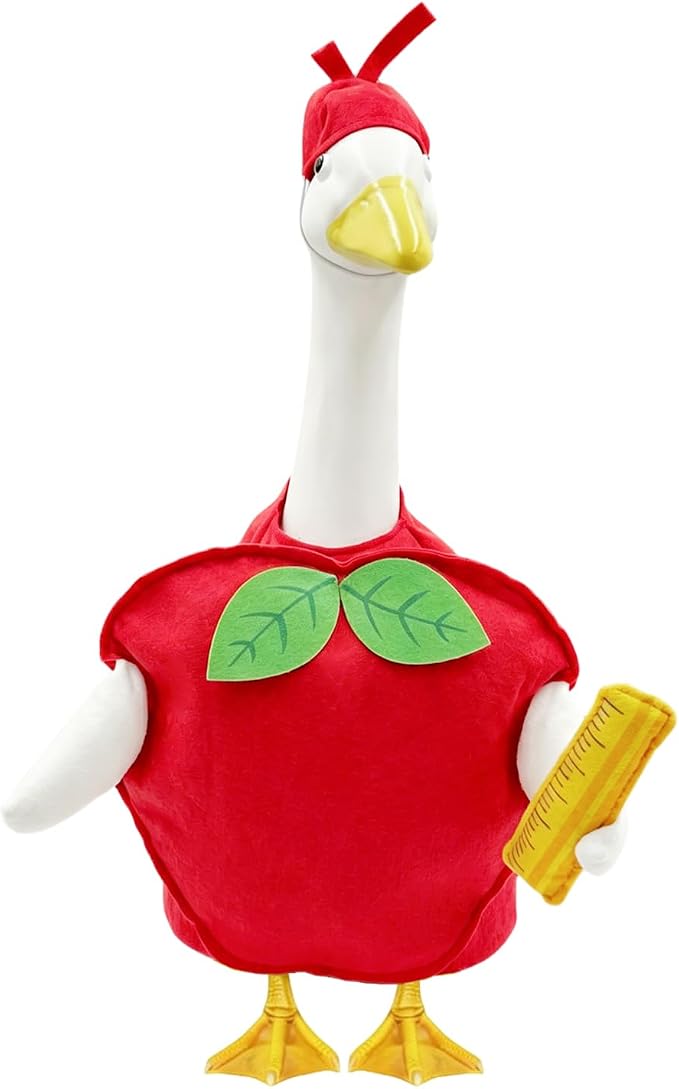 Back to School Porch Goose Outfits for 23 Inch Lawn Goose Statue,Cute Red Apple Goose Statue Costume, Porch Goose Clothes for School Classroom Outdoor Garden Yard Patio Statue Decor