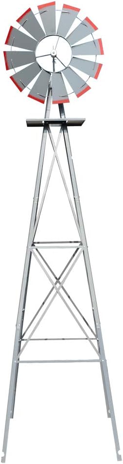 VINGLI Upgrade 8FT Ornamental Windmill Backyard Garden Decoration Weather Vane, Heavy Duty Metal Wind Mill w/ 4 Legs Design, Grey