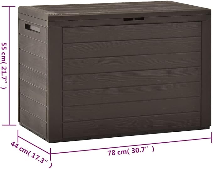 Rectangular Outdoor Storage Box Brown Polypropylene 30.7 x 17.3 x 21.7 in for Patio Garden Deck Pool Toys and Gardening Tools