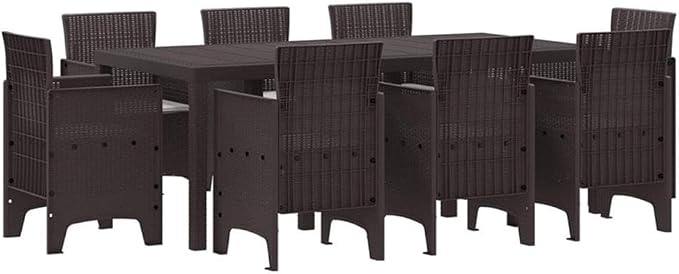BOWERY HILL Contemporary Poly Rattan Patio Dining Set, Brown Finish, Lightweight Weather-Resistant Design, Foam Cushions, Rectangular Table, 8-Person Seating Capacity, Outdoor Alfresco Dining