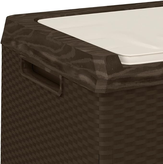 Patio Storage Box with Seat Cushion, 92.5 Gallon Outdoor Deck Box for Garden Tools and Yard Accessories, Durable Polypropylene Rectangular Storage Bench for Terrace, Brown