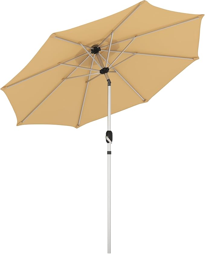9FT Aluminum Outdoor Patio Umbrella, Fade-Resistant Market Umbrella with Push Button Tilt Function, 8 Sturdy All-Aluminum Ribs for Gardens, Patios, Backyards & Pools