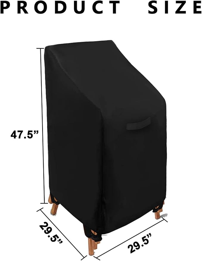 WOMACO Stackable Patio Chair Cover 2 Pack Waterproof Outdoor Stacking High Back Chair Cover Water Resistant Outside Furniture Tall Chair Protector (2 Pack - 29.5"L X 29.5"W X 47"H, Black)