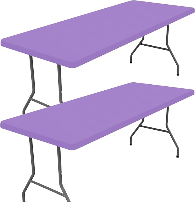 Moosfor Spandex 8 Foot Rectangle Table Cloth 2 Pack, Elastic Fitted Tablecloths for Picnic, Stretch Washable Patio Table Cover for Outdoor, Camping, Banquet and Parties(Lavender Purple, 30"x96")