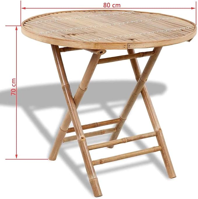 5-Piece Folding Bamboo Patio Dining Set, 31.5" Round Table | Includes four matching chairs that fold flat for easy storage, designed for backyard, balcony, or poolside dining.