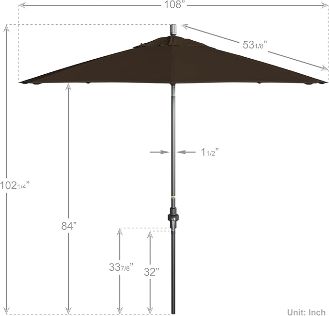 California Umbrella 9' Rd. Crank Lift, Collar Tilt, Aluminum Pole, Fiberglass Rib Patio Umbrella, Hammertone Grey Finish, Sunbrella Cocoa