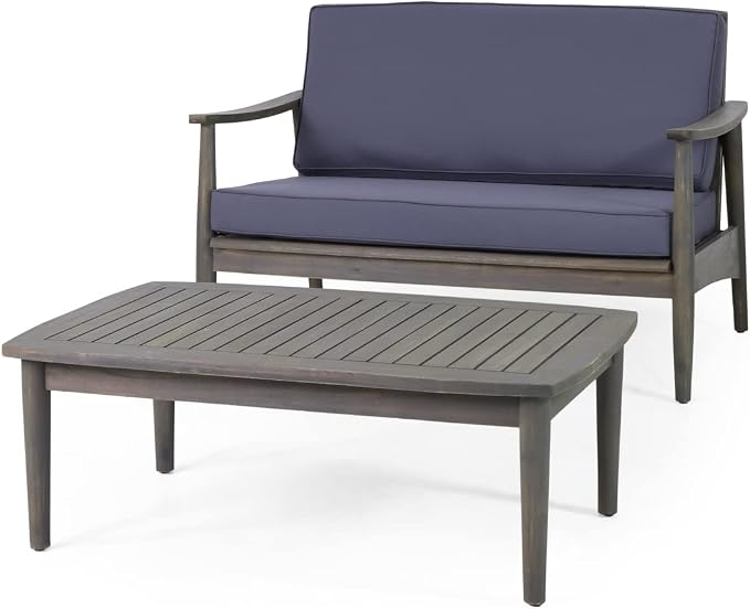 Christopher Knight Home Willowbrook Outdoor 2pc Chat Set - Acacia Wood - Gray