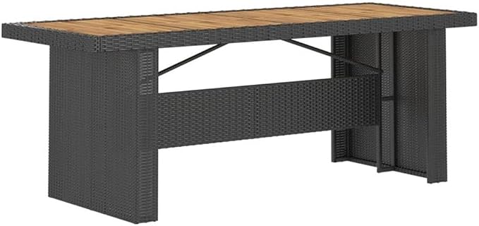 Afuera Living Contemporary Outdoor Dining Set, Black/Natural Wood Finish, Rectangular Acacia Table with Powder-Coated Rattan, Cushioned Reclining Chairs, Outdoor Patio Furniture for Garden or Porch,
