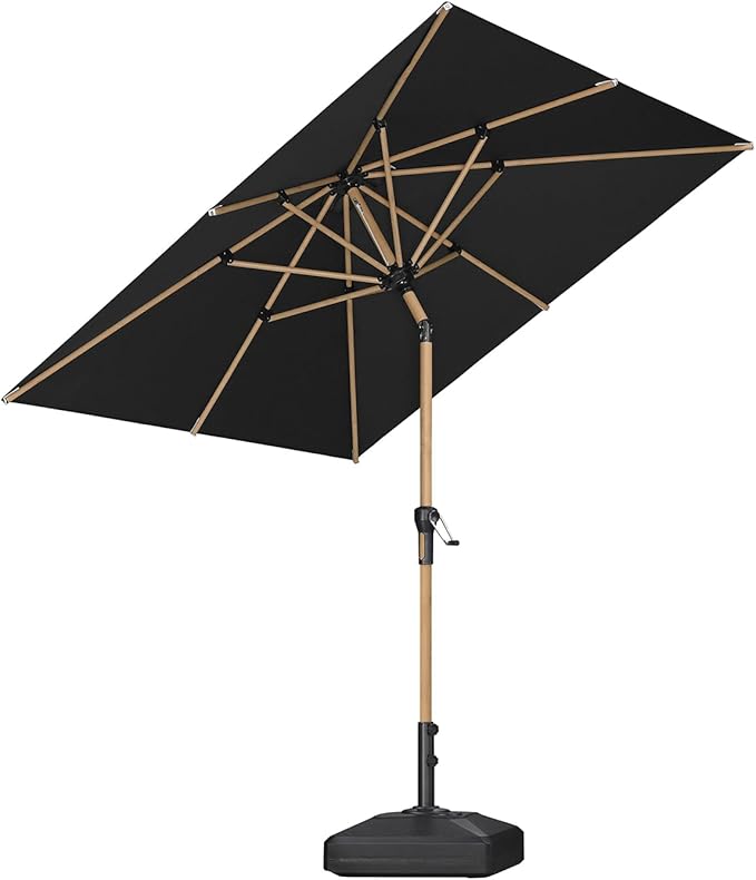 PURPLE LEAF 6.5' x 6.5' Square Patio Umbrella Outdoor Table Umbrella Aluminum Market Umbrella with Push Button Tilt & 8 Sturdy Ribs and Crank Outdoor Umbrellas for Garden Deck Patio, Black