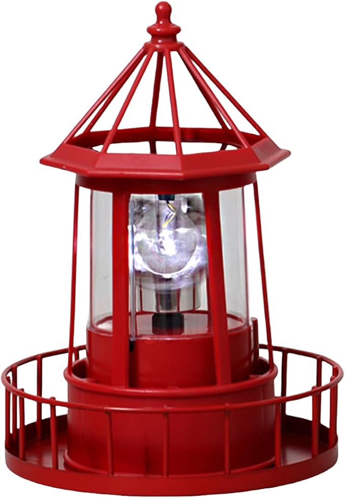 Solar Lighthouse Rotating Light - 360 Degree Light Houses Lamp for Yard, IP65 Waterproof Durable Lighthouse Lamps Towers Statue Lights for Outdoor Garden Pathway Patio (Red)