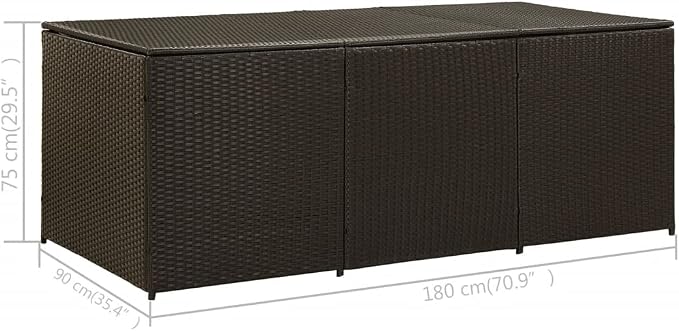Patio Storage Box Deck Storage Box Outdoor Storage Box Indoor Wicker Storage Bin for Patio Furniture Cushions, Pillows, Garden Tools, Poly Rattan Brown, 70.8"x35.4"x29.5"