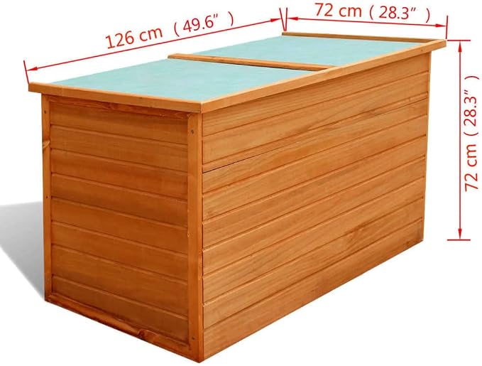Deck Box in Acacia Wood with Waterproof Roof, Wooden Patio Storage Box for Indoor or Outdoor Cushion Storage, Garden Tools Box Container, Brown 49.6"x28.3"x28.3" Wood