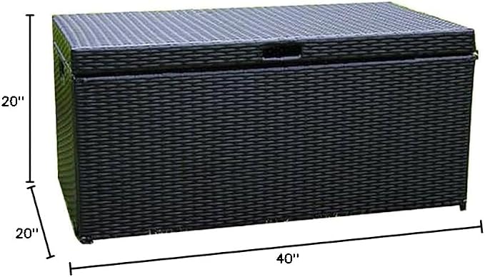 BOWERY HILL Wicker/Rattan Patio Storage Deck Box, Steel Frame, Black Finish, 40" W x 20" D x 20" H, Weather-Resistant Outdoor or Indoor Trunk, Hinged Lid, Handles for Easy Portability