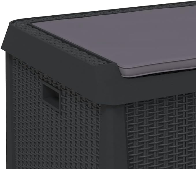 Hydraulic Lift Garden Storage Box with Rattan Finish for Outdoor Organization, Multi Purpose Patio Storage Container Solution for Cushions and Tools, Garden Box Anthracite