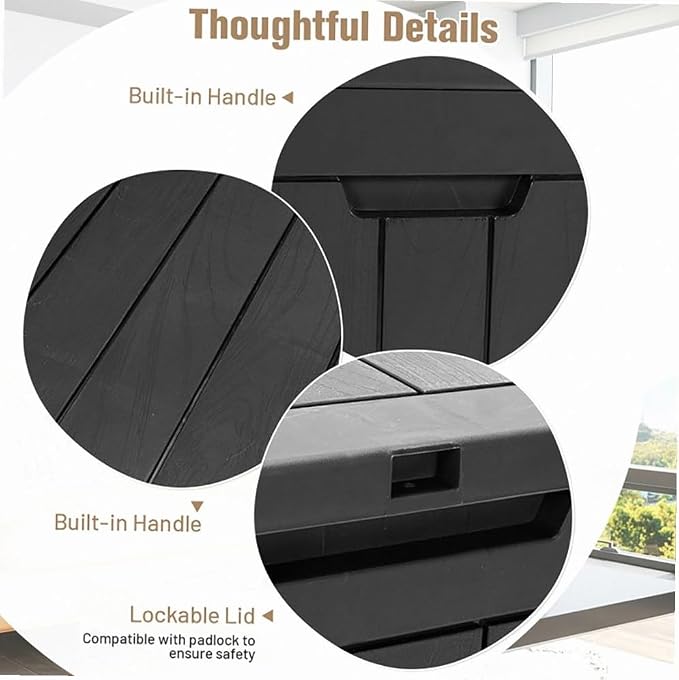 Black 30-Gallon Deck Box Storage with Woodgrain Texture, 22x17x21in for Patio & Garden - Waterproof Lid, UV-Resistant